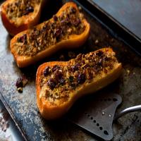 Twice-Baked Butternut Squash With Cashew Cheese, Walnuts and Cranberries image