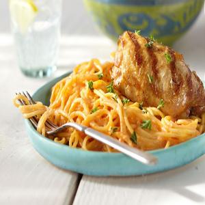 Grilled Chicken with Creamy Red Pepper Pasta image