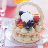 Cocoa Meringue Baskets with Nectarines, Berries, and Cream image