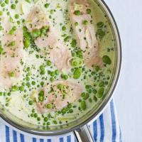 Salmon with greens & crème fraîche image
