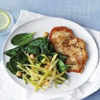 Chicken Cutlets with Wax Beans, Chickpeas, and Spinach image