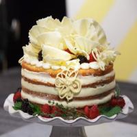 Almond Cake with Key Lime Buttercream and Raspberry Compote image