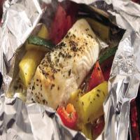 Grilled Lemon Pepper Halibut and Squash Foil Packs image