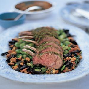 Roast Best End of Highgrove Lamb and Fava Beans with Mint and Marjoram image