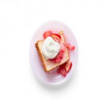 Angel Food Cake with Strawberry-Rhubarb Sauce image