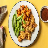 Crispy Barbecue Chicken Tenders with Sweet Potatoes and Sugar Snap Peas_image