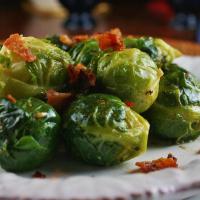 Garlic Brussels Sprouts with Crispy Bacon image