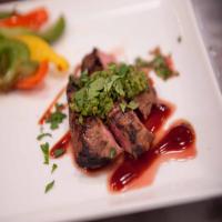 Grilled Hanger Steak with Smoked Veggies, Barbecue Sauce and Southwest Chimichurri_image