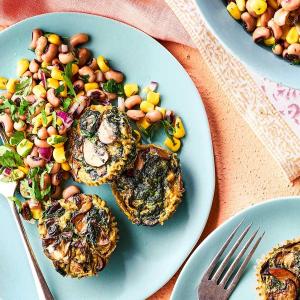 Veg-packed egg muffins with bean salad image