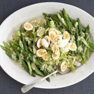 Quail Eggs and asparagus image