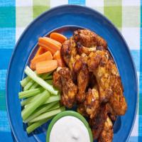 Grilled Buffalo BBQ Wings with Blue Cheese Yogurt Dip image