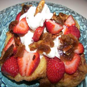 French Toast With Caramelized Pecans, Strawberries and Cream_image