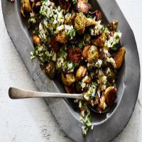 Honey-Roasted Brussels Sprouts With Harissa and Lemon Relish image