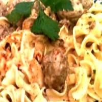 Meatballs in Sour Cream Sauce over Egg Noodles (Made Easy) image