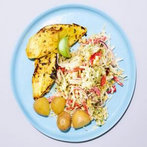 Smashed chicken with corn slaw image