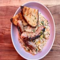 Grilled Bratwurst with Rosemary-Lemon Cannellini Beans and Grilled Bread_image