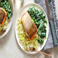 Seared Fish With Creamed Kale and Leeks image