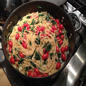Pasta Cooked in Chicken Stock with Baby Spinach & Grape Tomatoes Recipe on Food52_image