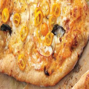 Pizza with Yellow Tomatoes and Basil_image