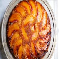 Peach Upside-Down Skillet Cake With Bourbon Whipped Cream image