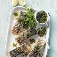 Griddled salmon with spring onion dressing image