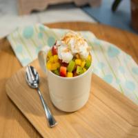 Coconut Mug Cake with Coconut Whipped Cream and Tropical Fruit_image