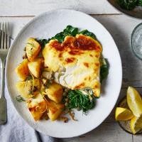Smoked haddock & hollandaise bake with dill & caper fried potatoes image