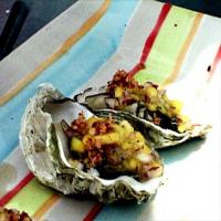 Grilled Oysters with Mango Pico de Gallo and Red Chili Horseradish image