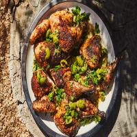 Butterflied Chicken with Herbs and Cracked Olives image