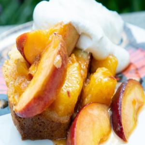 Polenta Pound Cake with Peach Topping and Mascarpone Whipped Cream_image