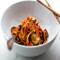 Bibimbap With Tofu, Cucumbers, Spinach, Shiitakes and Carrots image