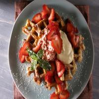 Strawberry Waffles with Strawberry-Black Pepper Butter and Lemon Curd Cream image