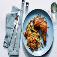 Spiced Chicken with Spaghetti Squash, Pomegranate, and Pistachios image