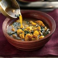 Curried Potato and Spinach Soup with Onion Salsa and Minted Yogurt_image