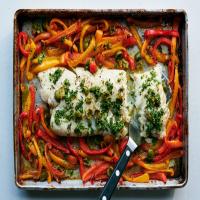 Sheet-Pan Roasted Fish With Sweet Peppers image