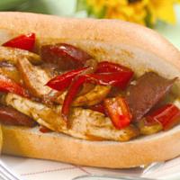 Chicken and Sausage Sandwiches with Sauteed Bell Peppers and German Potato Salad image