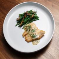 Flounder Piccata with Haricots Verts and Mushrooms image