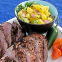 V's Grilled Jerk Pork Tenderloin and Pineapple Mango-Kiwi Salsa_image