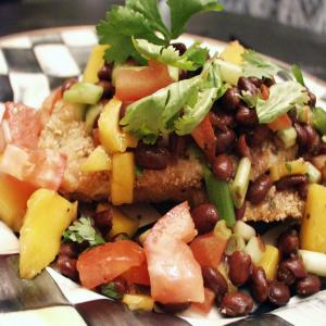 Oven-Fried Flaxseed Coated Turkey Cutlets With Black Bean Salsa_image