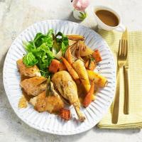 Roast chicken with garlic & rosemary root veg image