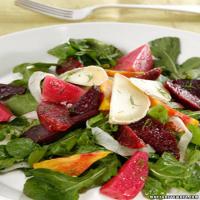 Mixed Baby Beet Salad with Blood Oranges, Shaved Fennel, and Chevrot Cheese_image