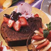 Chocolate Pound Cake with Strawberry Ice Cream and Bittersweet Chocolate Sauce image