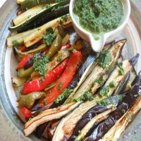 Roasted Vegetables Plate With Cilantro Parsley Dressing_image