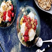 Salted Pistachio Crumbles With Berries and Ice Cream image