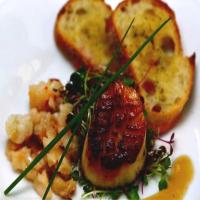 Seared Scallops over Micro Greens with Orange Tarragon Vinaigrette with Butter Poached Lobster_image