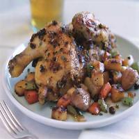 Roasted Game Hens with Caramelized Root Vegetables and Dried-Currant Sauce image