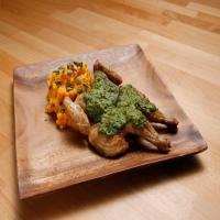 Spatchcocked and Roasted Cornish Game Hen with Green Mojo and Mashed Citrus Sweet Potatoes_image