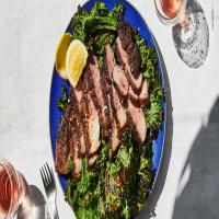 Pork Shoulder Steaks with Grilled Mustard Greens Recipe_image