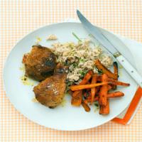 Curried Chicken Legs with Carrots, Rice, and Lime image