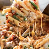 EASY CHEESY SAUSAGE AND GREEN BEAN SKILLET PASTA Recipe - (4.3/5) image
